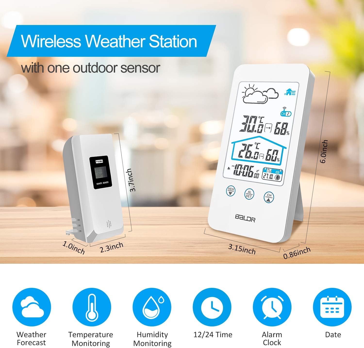 FLYLAND Wireless Weather Station, Wireless Digital Indoor Outdoor