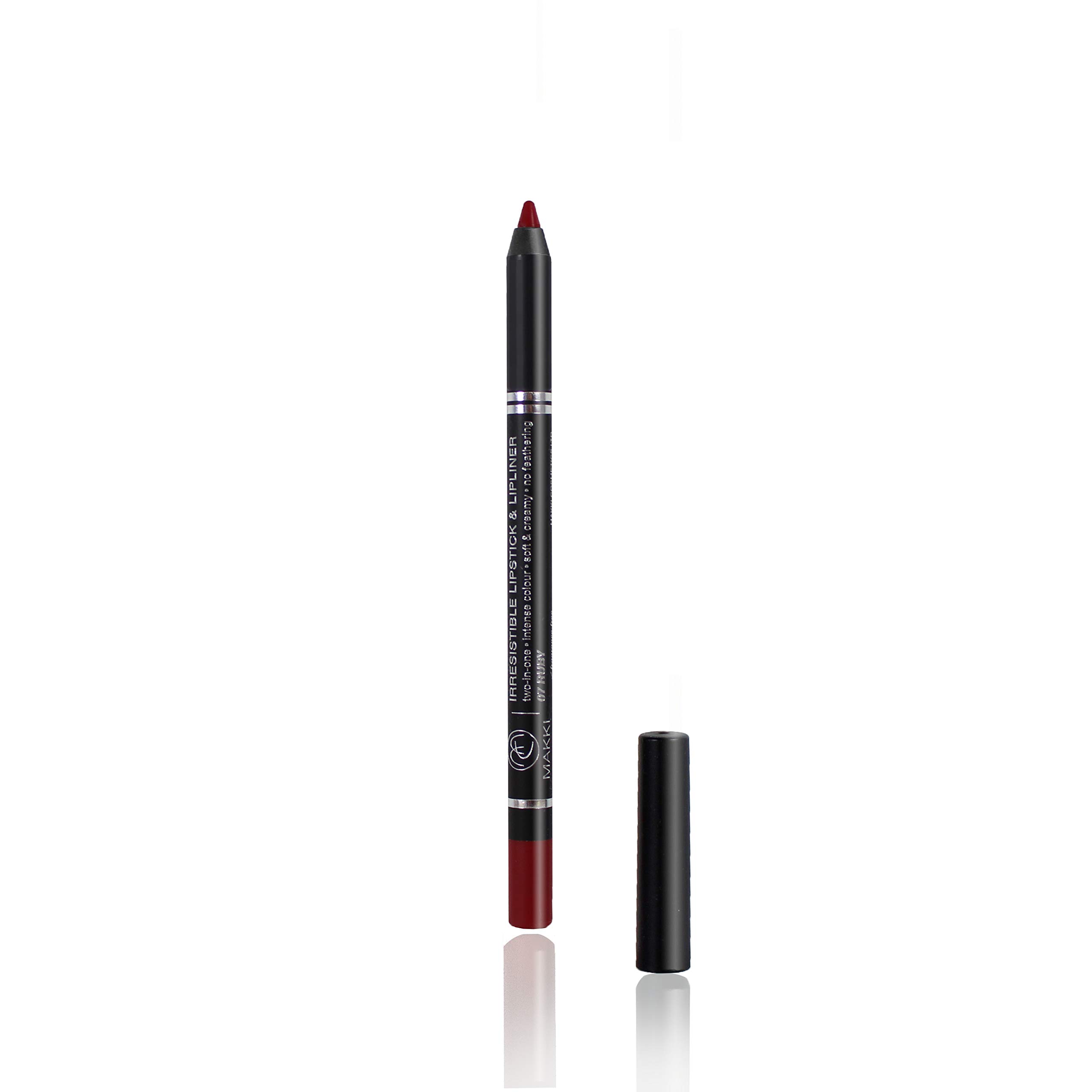 Ruby Makki Irresistible Lipstick & Lip Liner pencil intense rich colour finish long stay two-in-one soft and creamy no feathering, smudge-proof, extremely gliding, lip art and designer lips