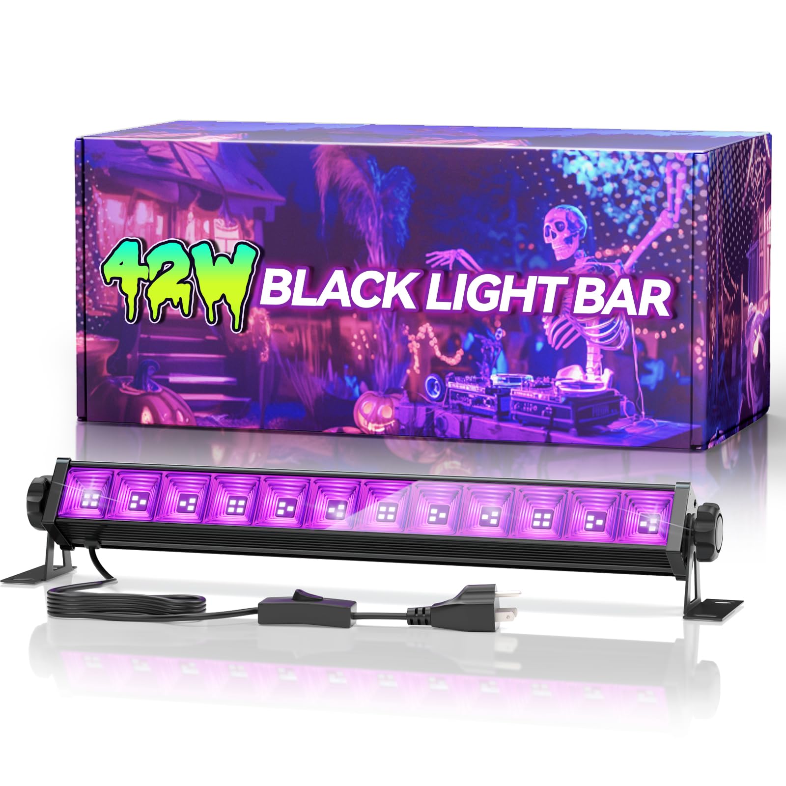 Photo 1 of 42W LED Black Light Bar, Blacklight with 6FT Cord+Switch+Plug, Glow in The Dark Black Lights Party Supplies for Halloween Decorations, Fluorescent Poster, Body Paint, Classroom, Bedroom