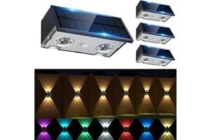 SIAFAVOI Solar Fence Lights Outdoor, Warm & Cool White RGB Dusk to Dawn Waterproof LED Wall Mount Sconce Light Up & Down Deck Lights Solar Powered for Outside Garden Patio Backyard Garage(4 Pack)