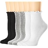 Mcool Mary Womens Ruffle Socks, Cute Ankle Winter Warm Knit Cotton Frilly Sock 6 Pack