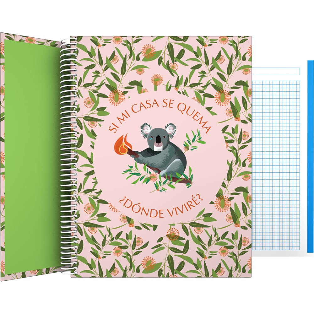 Grafoplás 16502629 Notebook, A4, Spiral, Square, 5 x 5, Hard Cover, Colour Bands, FSC Certified, Wise Planet Collection, Koala, 140 Micro-Perforated Sheets, 4 Drills, 5 Bands Colour