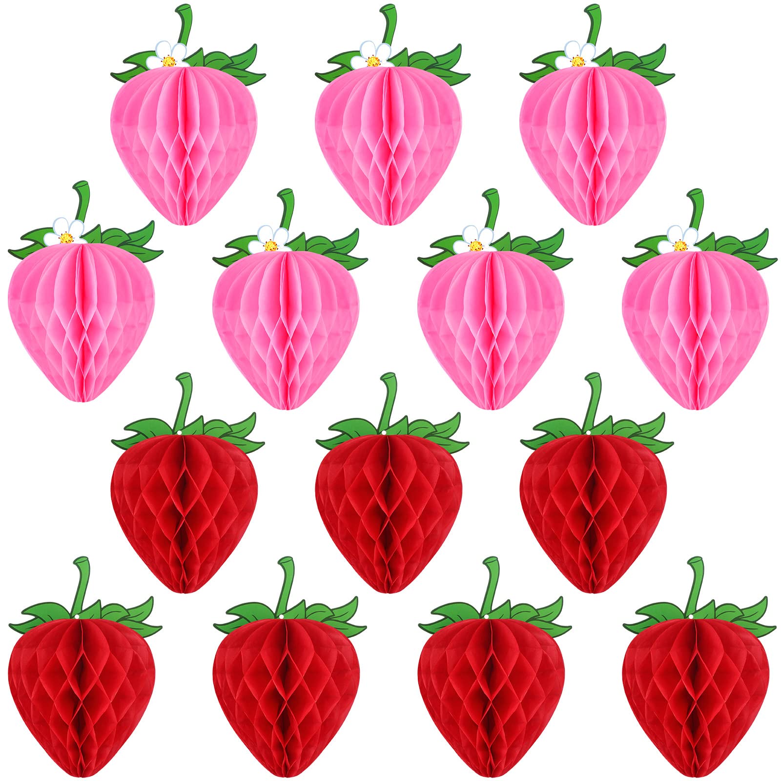 Photo 1 of 14 Pieces 6 Inches Strawberry Honeycomb Birthday Party Decorations Paper Strawberry Ball Tissue Shortcake Party Decorations for Girls Baby Shower Birthday(Red, Pink)