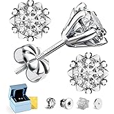 Moissanite Heart Stud Screw Back Earrings, D Color VVS1 Clarity Lab Created Hypoallergenic Moissanite Jewelry Like a Diamond Stud Earrings, 18K White Gold Plated 925 Sterling Silver Diamond Simulant Earrings for Women Men Gift Valentine's Day Jewelry Gifts(0.5-3ct)