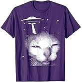 Alien Cat Meme UFO Vintage Graphic Tee Y2K Funny Silly Cat T-Shirt