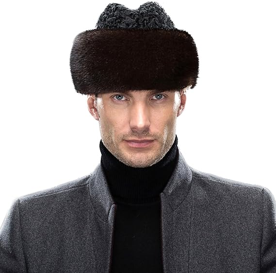Amazon Co Jp Ursfur冬ミンクファーロシアcossack Hat Withラムファートップメンズキャップ カラー ブラウン 服 ファッション小物
