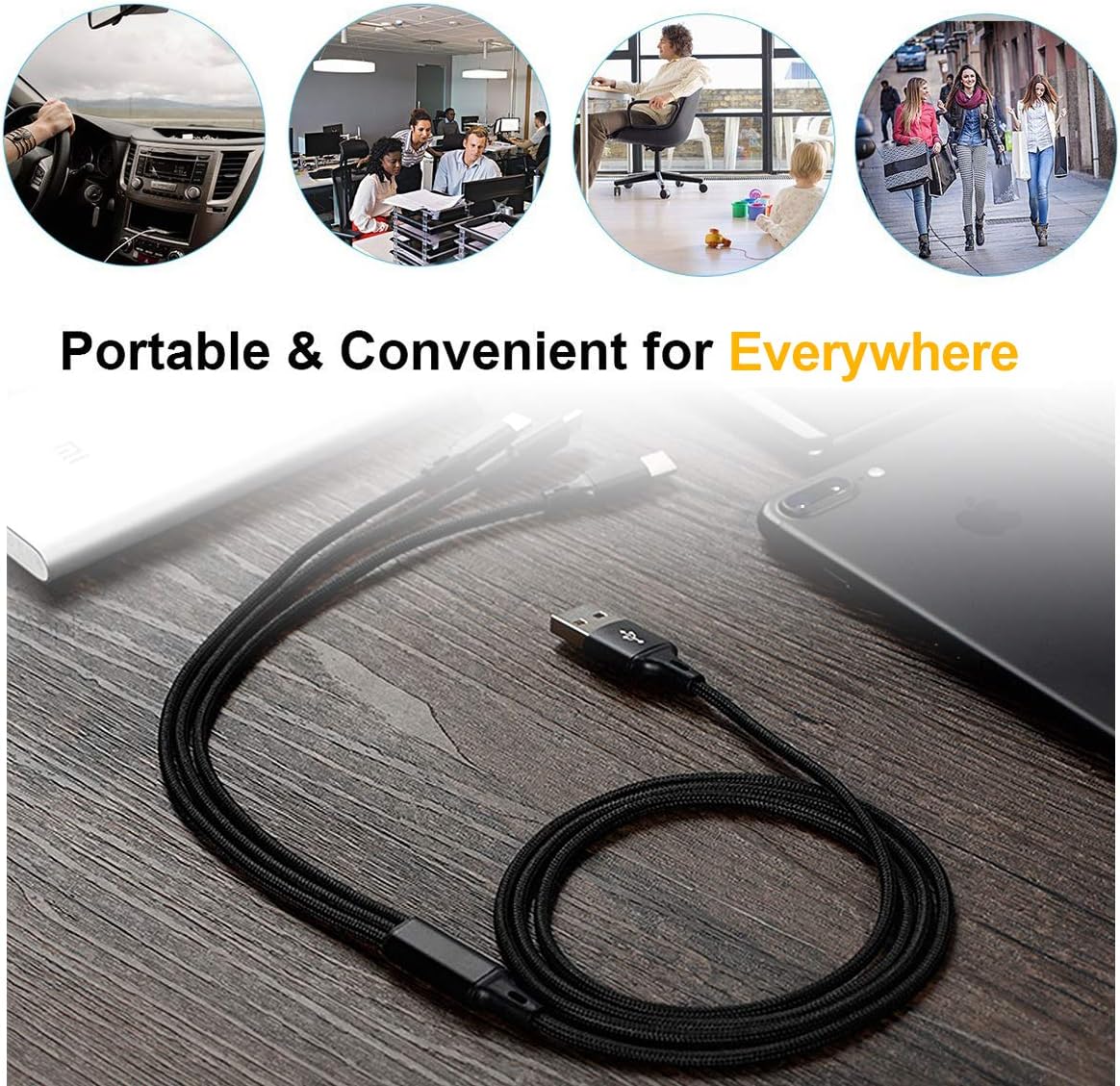 Multi Charging Cable, Multi Charger Cable 6FT 2Pack Universal 3 in 1 Multiple USB Cable Fast Charging Cord Adapter with Type C, Micro USB Port Compatible with Tablets/Galaxy/Pixel and More