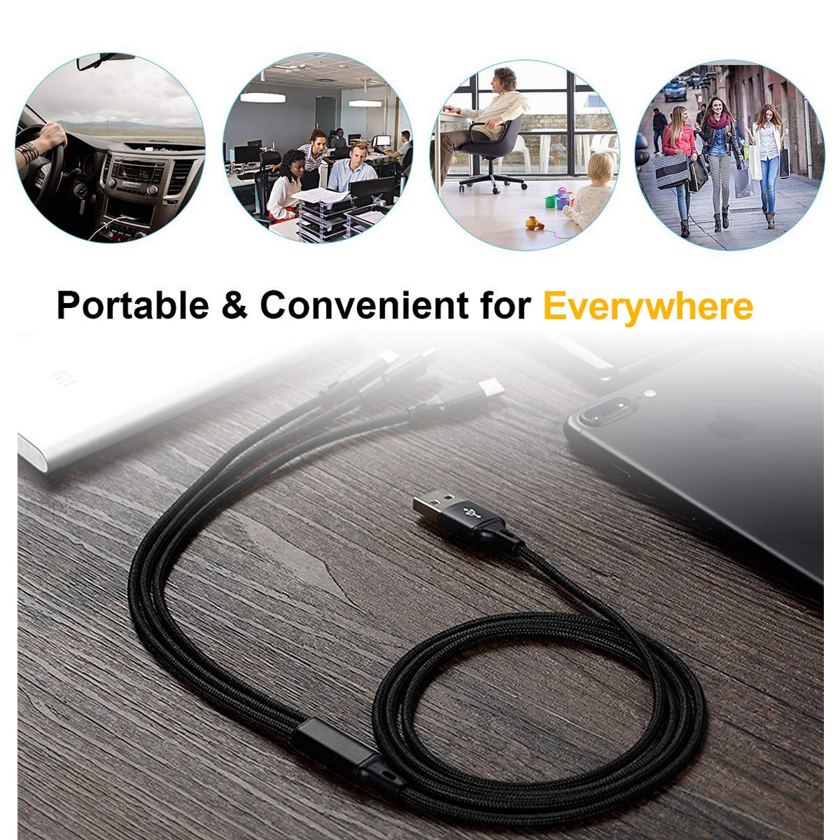 Multi Charging Cable, Multi Charger Cable 2Pack 4FT Nylon Braided Universal 4 in 1 Multiple USB Cable Fast Charging Cord Adapter with Type-C, Micro USB Port Connectors for Cell Phones Tablets and More: Industrial & Scientific