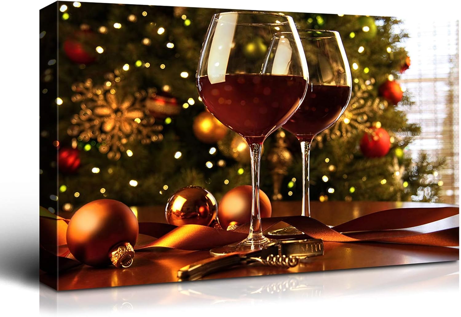 Paintings - Denozer - Canvas Wall Art Christmas Red Wine Painting Artwork for Home Wall Decor,Stretched and Framed Ready to Hang - 18x12 inches