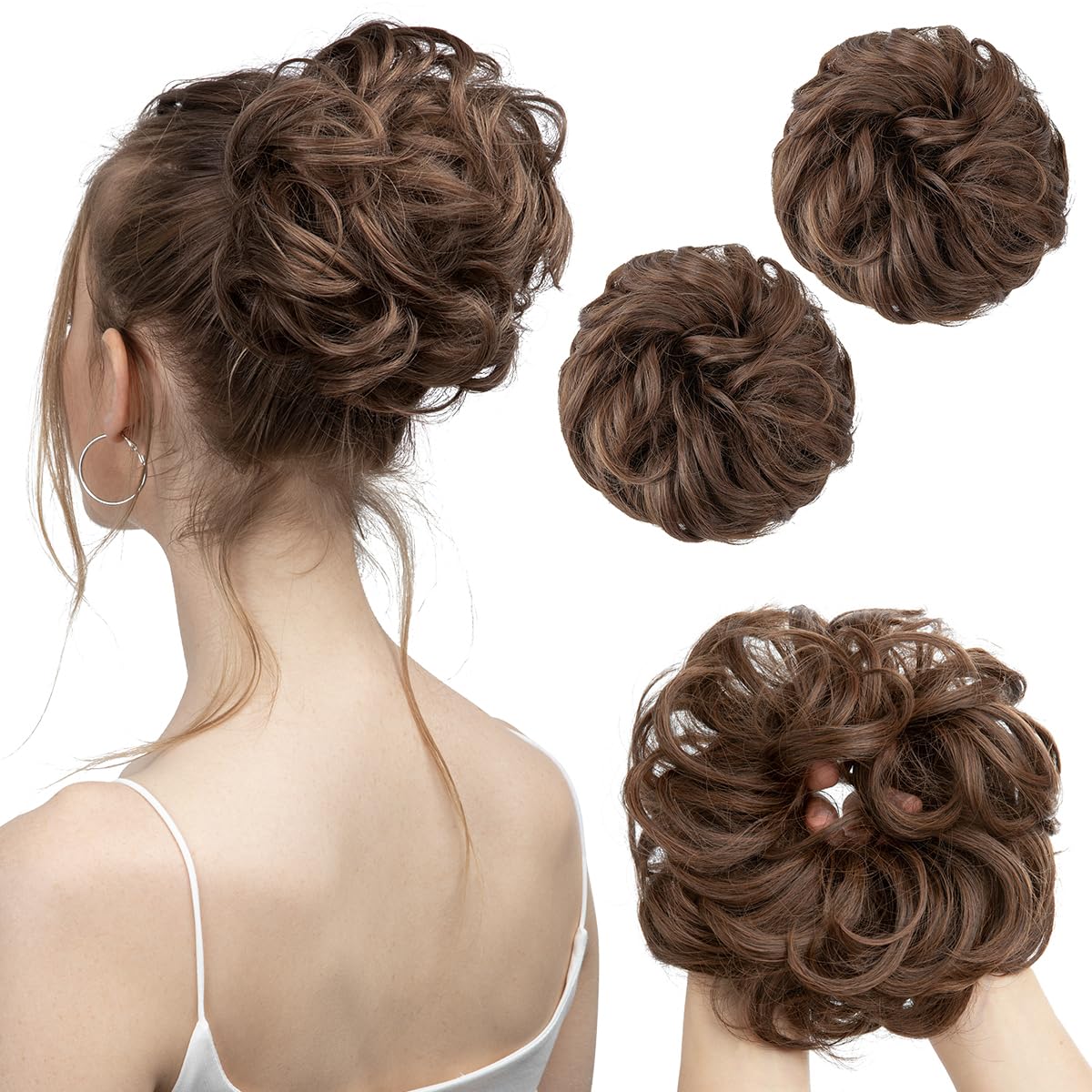 SARLA 2PCS Messy Bun Hair Pieces for Womens Synthetic Scrunchies Buns Extension Hairpieces Updo Pony Tail Light Brown — image 1