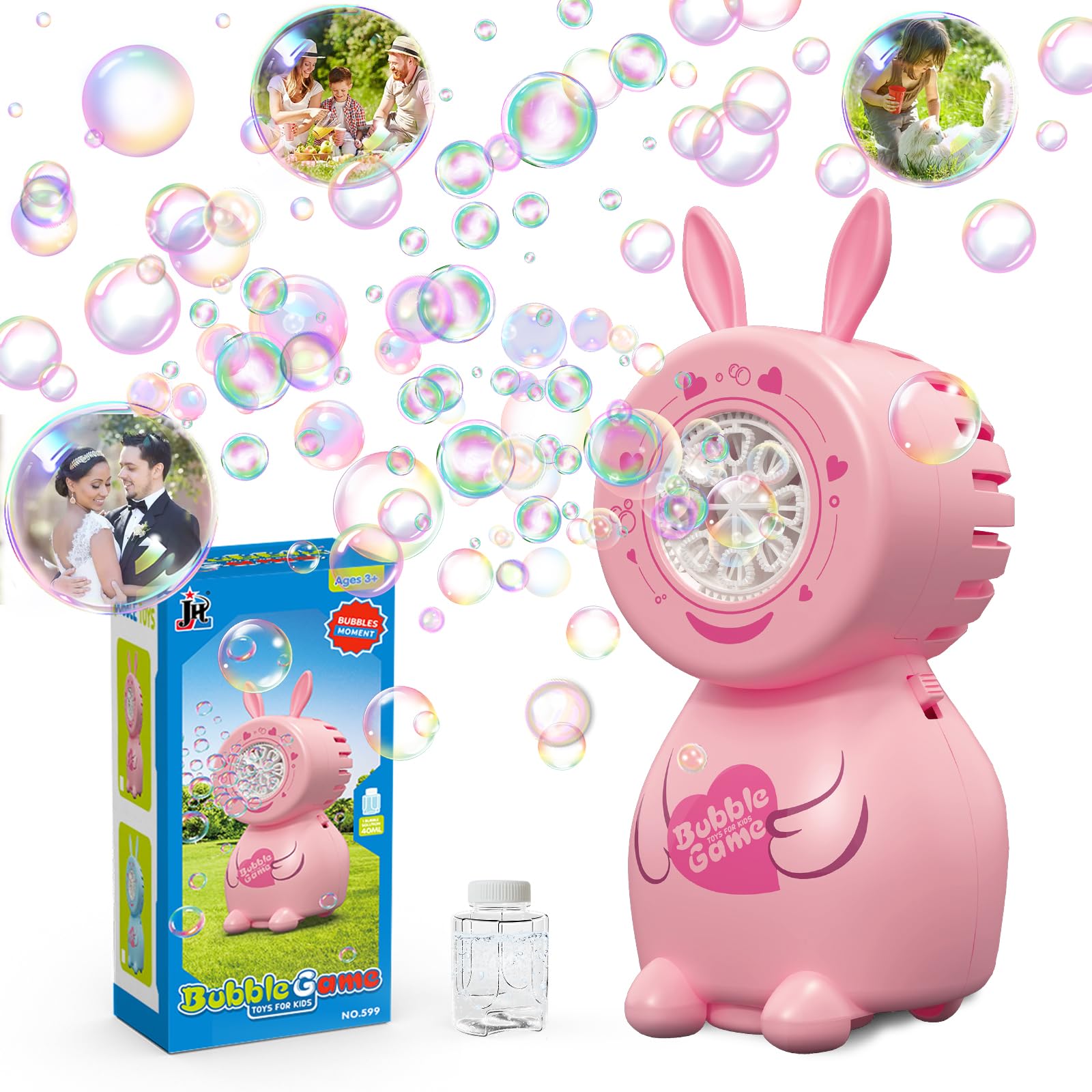 Easter Gift Bunny Bubble Machine, Children's Bubble Blowing Toy with Bubble Solution/8 Holes/8000+ Bubbles/Minute, Portable Bubble Machine Outdoor Automatic Bubble Toy, for Party Wedding