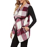 YACUN Women Plaid Vest Lapel Open Front Sleeveless Jacket Outerwear Cardigan with Pockets