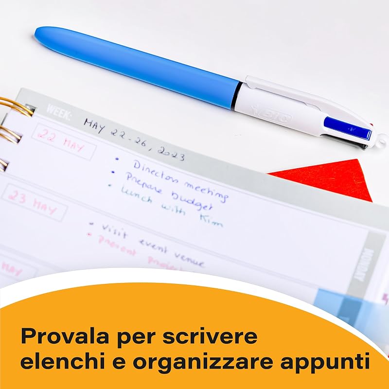 4 Colori, Penne Multicolore a Sfera, Penne a Scatto con 4 Colori, Cancelleria Scuola e Ufficio, Punta Media (1.0 mm), 12 Unità