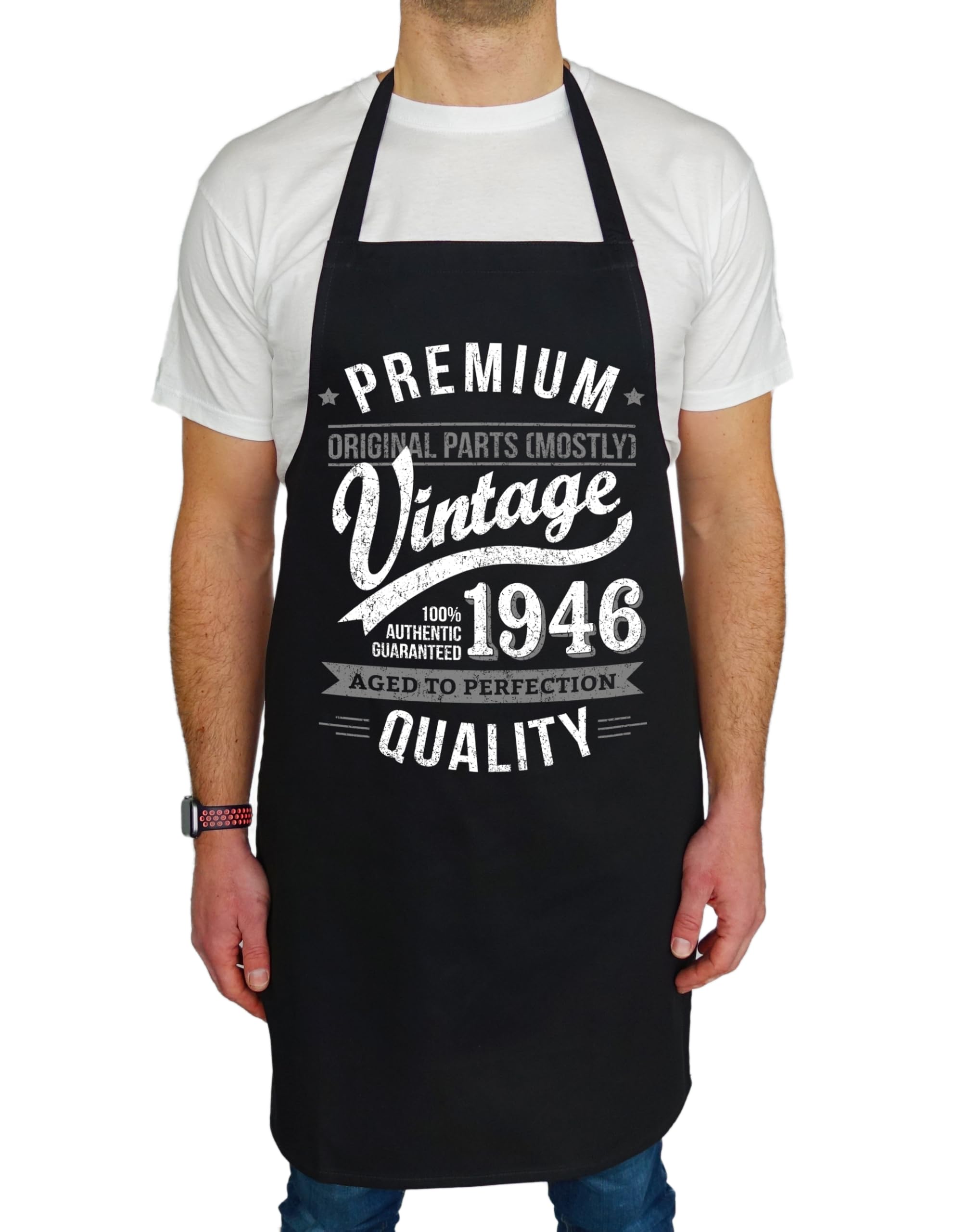 My Generation Gifts 1946 Premium Vintage Year - Aged To Perfection - 80th Birthday Gift | Present for Men Apron Black