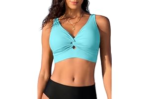 American Trends Women's Deep V Twist Front Bikini Top - Knotted Swimsuit Top for Women, Bathing Suit Tops for Beach Vacation