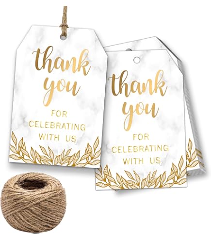 thumbnail image 2 of 80th Birthday Thank You Tags - 50pcs Black & Gold Gift Tags With String 2 of 10