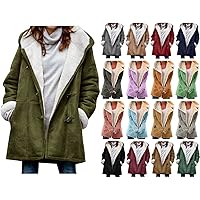 Muyise Women Plus Size Fuzzy Fleece Parka Warm Winter Down Coat Long Sleeve Horn Buckle Hooded Jacket Outerwear with…