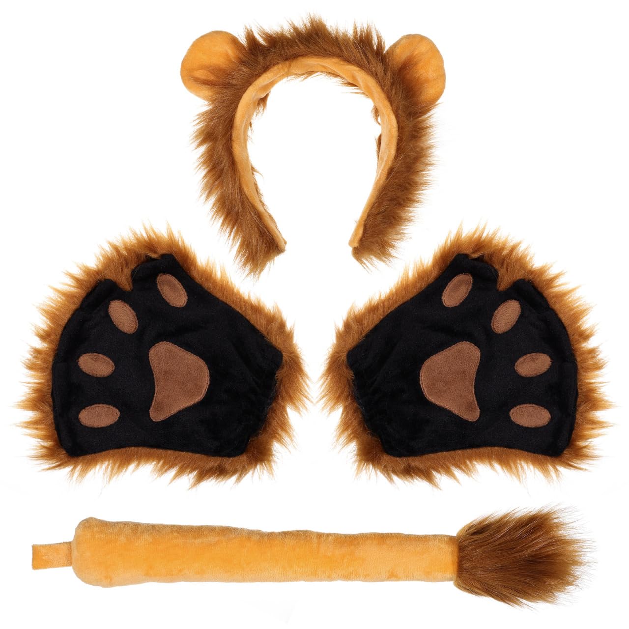 FRCOLOR Lion Costume Animal Ears Headband Tail and Paw Set, Lion Ears Fancy Dress Halloween Costumes Animal Cosplay Accessories Kit for Kids and Adults (1 Pack)