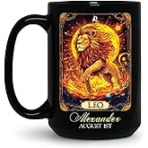 Custom Astrology Mug With Majesty Lion, Elegant Leo Zodiac Cup, Personalized Leo Horoscope Coffee Mug, Customized Name & Date Zodiac Ceramic Cup, Black Mug, Birthday Cup 11oz 15oz