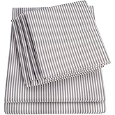 Cal King Size Bed Sheets - 6 Piece 1500 Supreme Deluxe Collection Deep Pocket Ultra Soft California King Sheet Set Bedding - 2 Extra Pillow Cases, California King, Classic Stripe Gray