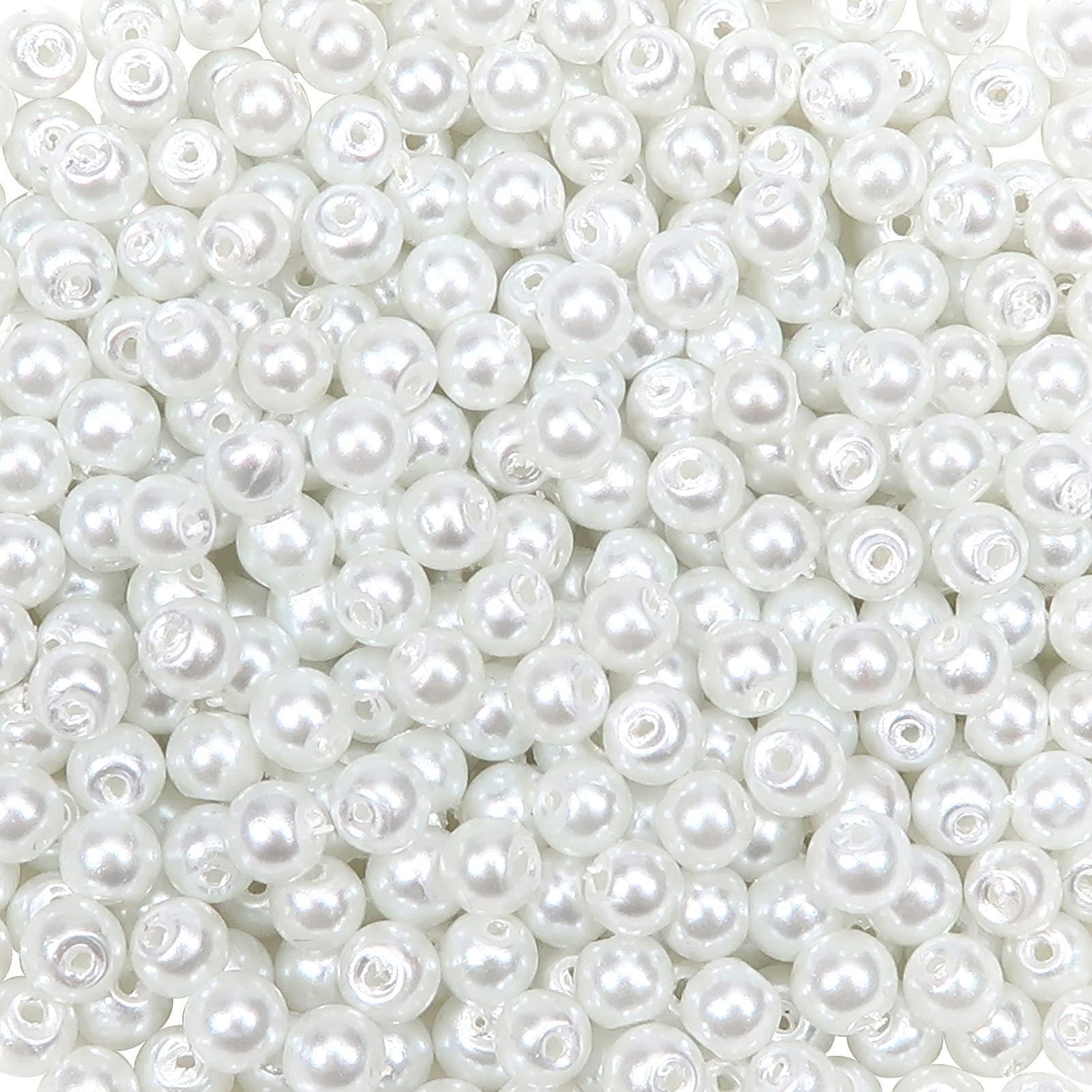 Toaob 370 x Round Glass Beads with Pearlescent Beads Assorted White 4 mm with Beading Needle for DIY Spacer Crafts Necklaces Bracelets Earrings Jewellery Making
