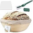 9 Inch Proofing Basket,WERTIOO Banneton Bread Proofing Basket + Bread Lame +Dough Scraper+ Linen Liner Cloth Sourdough Bread 