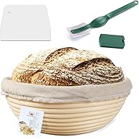 9 Inch Proofing Basket,WERTIOO Banneton Bread Proofing Basket + Bread Lame +Dough Scraper+ Linen Liner Cloth Sourdough Bread 