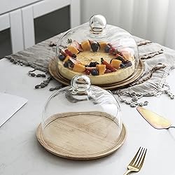 KVMORZE Cake Stand with Glass Dome, 2-in-1 Acacia