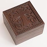KATINAT Hand-Carved Wooden Cross Keepsake Box – Christian Prayer Box, Rosary Holder & Religious Jewelry Box, Catholic Gift for Women & Men, Baptism, Confirmation, Memorial & Sympathy Gift