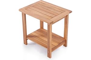 VICTORY RELAX Double Adirondack Side Table, Weather-Resistant Rectangular End Table for Patio, Garden, Lawn, and Living Room. Ideal as a Stylish Indoor and Outdoor Side Table Companion, Natural