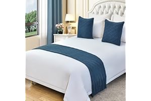 QQXX Cotton Knit Bed Runner,Knitted Throw Blanket with Tassel,Decorative Bedding Scarf Cover,Solid Color Woven Sofa Throw Bed Runner for Hotel Home Double Single King Size Bed(King 26x102inch, Navy)