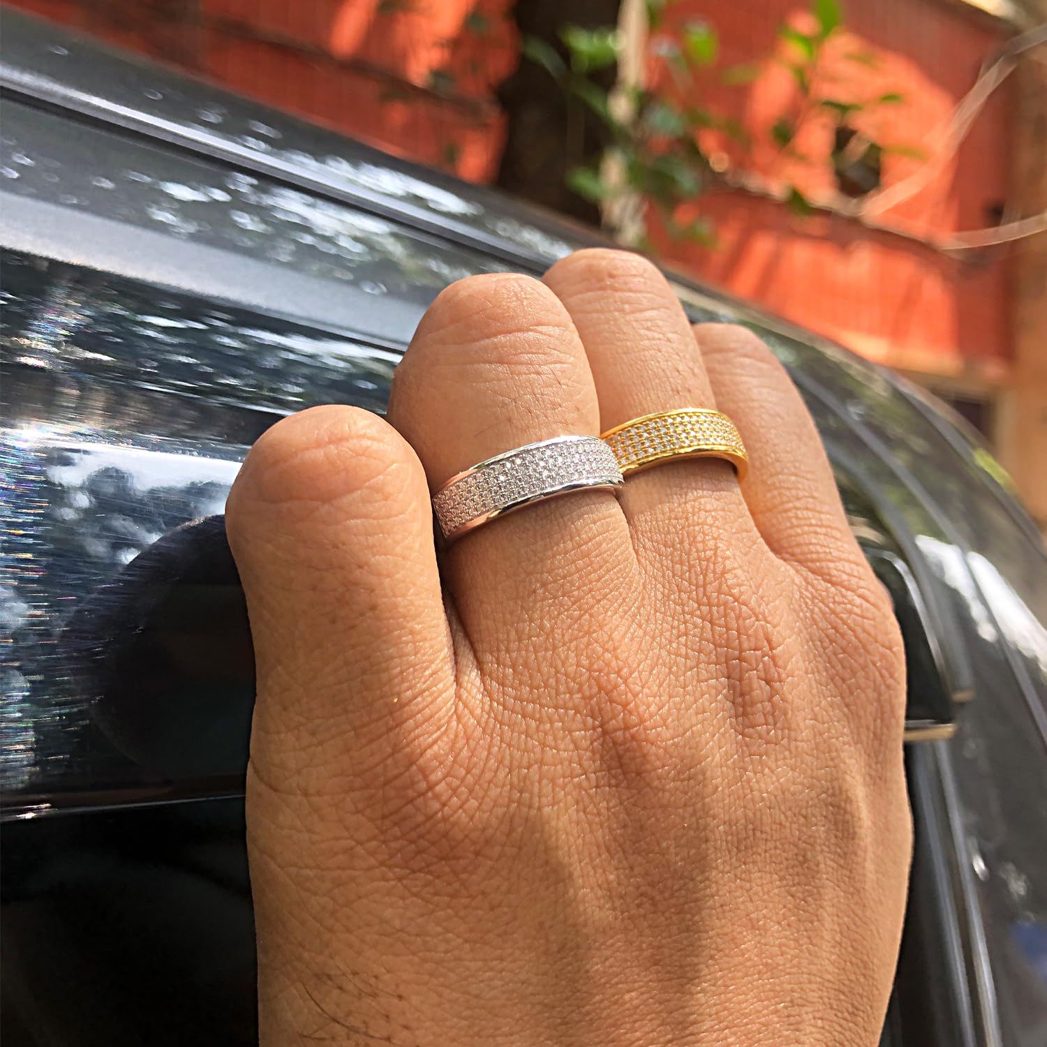 Men's Wedding Band Ring with Round Lab Created