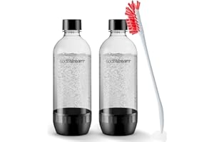 Soda Bottle Bundle 2-Pack Black 1L Carbonating + Deliqo 14" Bottles Cleaning Brush – For SodaStream Carbonating Water Seltzer