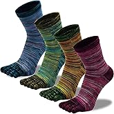 QUPOLPOL Men's Cotton Toe Socks Five Finger Crew Socks, Moisture Wicking Athletic Running Anti Blister Socks Size 7-12
