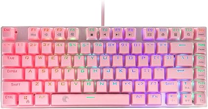 Amazon E元素ゲーミングキーボード メカニカル式キーボード 青軸アンチゴースト英語配列81キー Rgb発光ledバックライト付き Usb有線防水オフィス ゲーム用キーボード 青軸 ピンク E元素 パソコン 周辺機器 通販