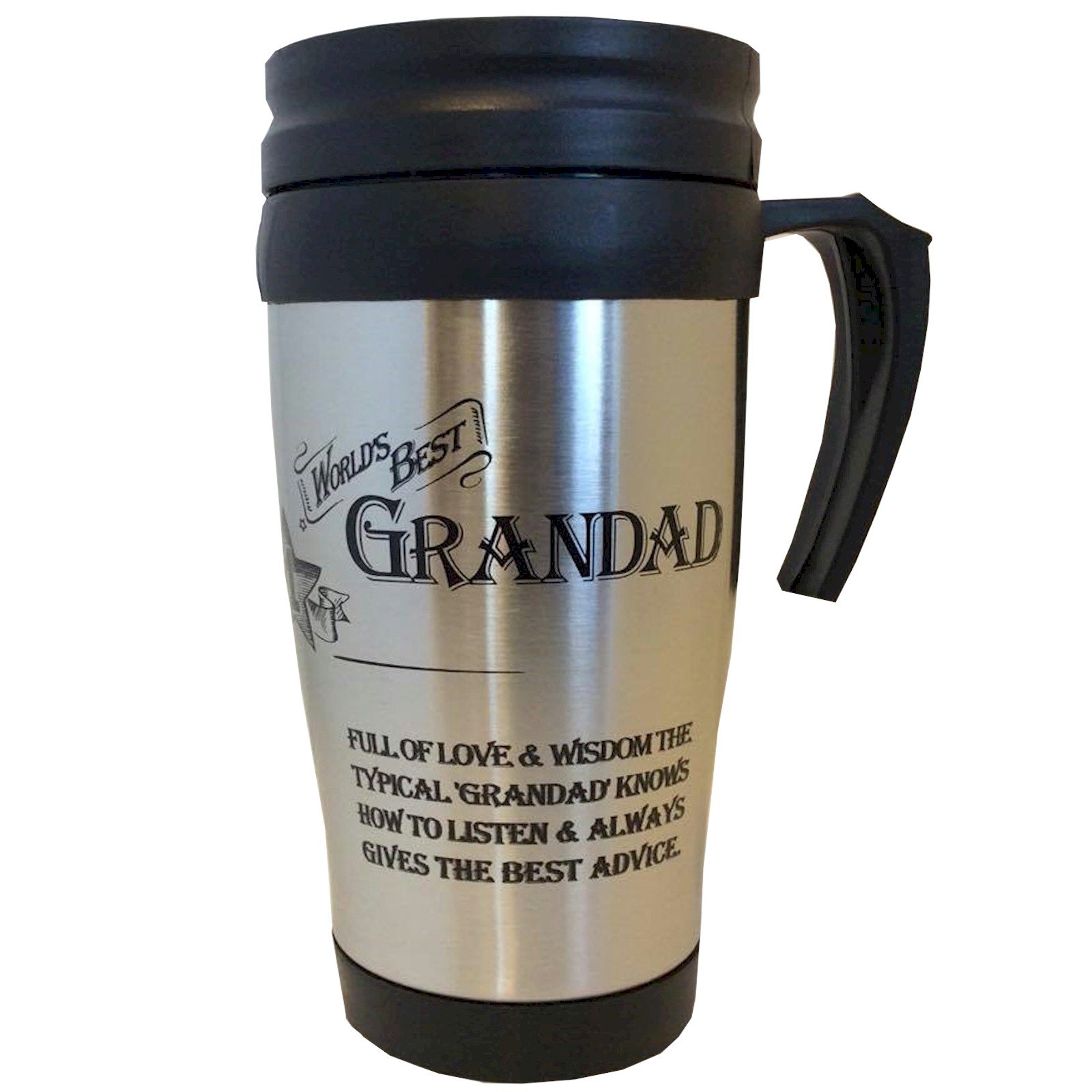 Arora 8839 World's Best Grandad Travel Mug, Stainless Steel, 400ml, Black