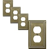 OKAWYC Single Duplex Outlet Light Switch Cover Belaire Beaded Metal Wall Plate, 4-Pack Antique Brass 1 Gang, for Receptacle Light Switch, Switch Cover Decorative Wallplate, Durable