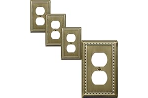 OKAWYC Single Duplex Outlet Light Switch Cover Belaire Beaded Metal Wall Plate, 4-Pack Antique Brass 1 Gang, for Receptacle Light Switch, Switch Cover Decorative Wallplate, Durable