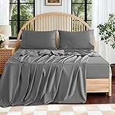 SONORO KATE 100% Egyptian Cotton Sheets King Size - 600 Thread Count, Luxury Hotel Sateen Weave Bedding Set, Soft Breathable Sheet Sets, 16" Deep Pocket - 4 PC(Grey,King)
