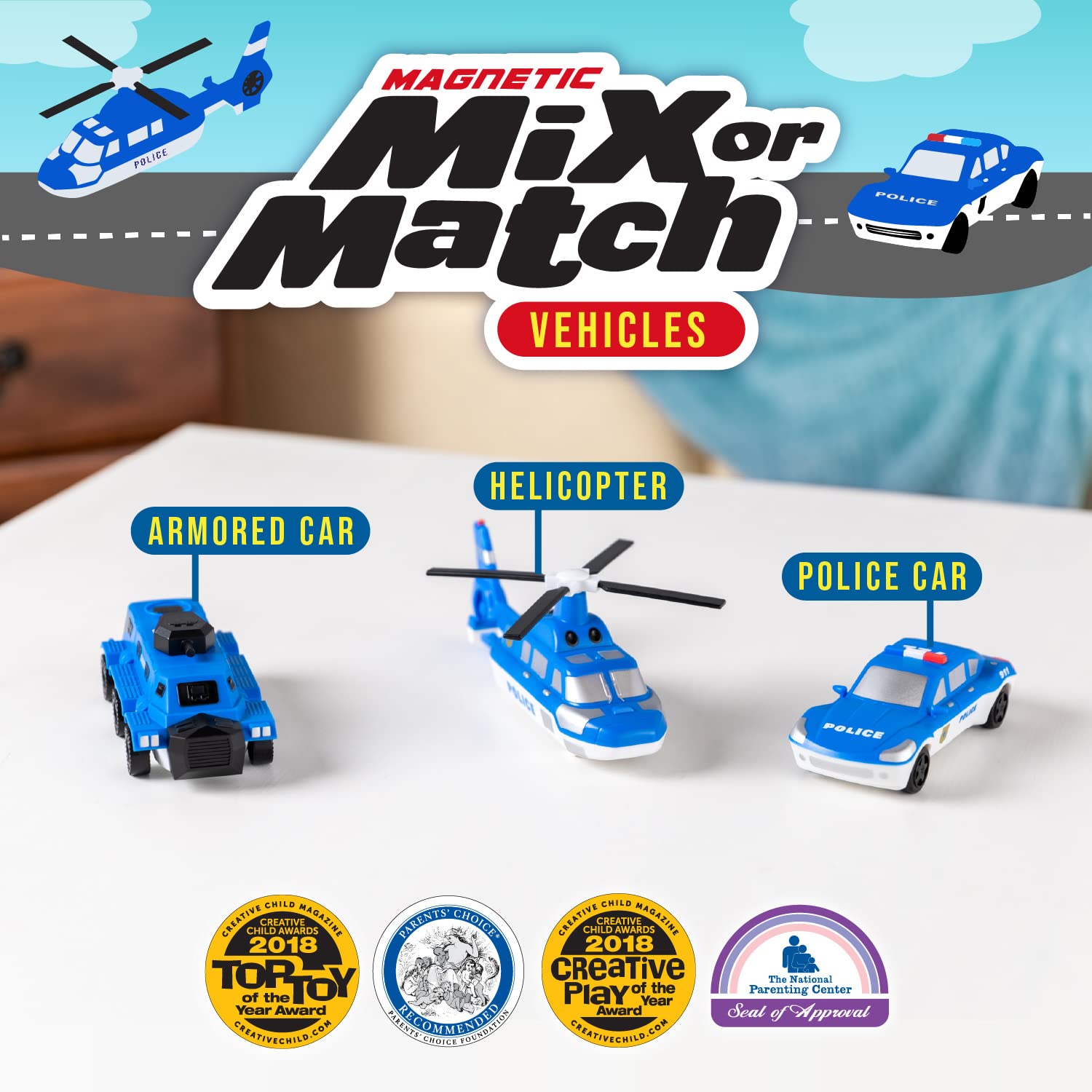 POPULAR PLAYTHINGS Mix or Match Vehicles, Magnetic Toy Play Set, Police