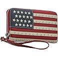 Montana West Studded American Flag Red Zip-Around Wristlet Wallet