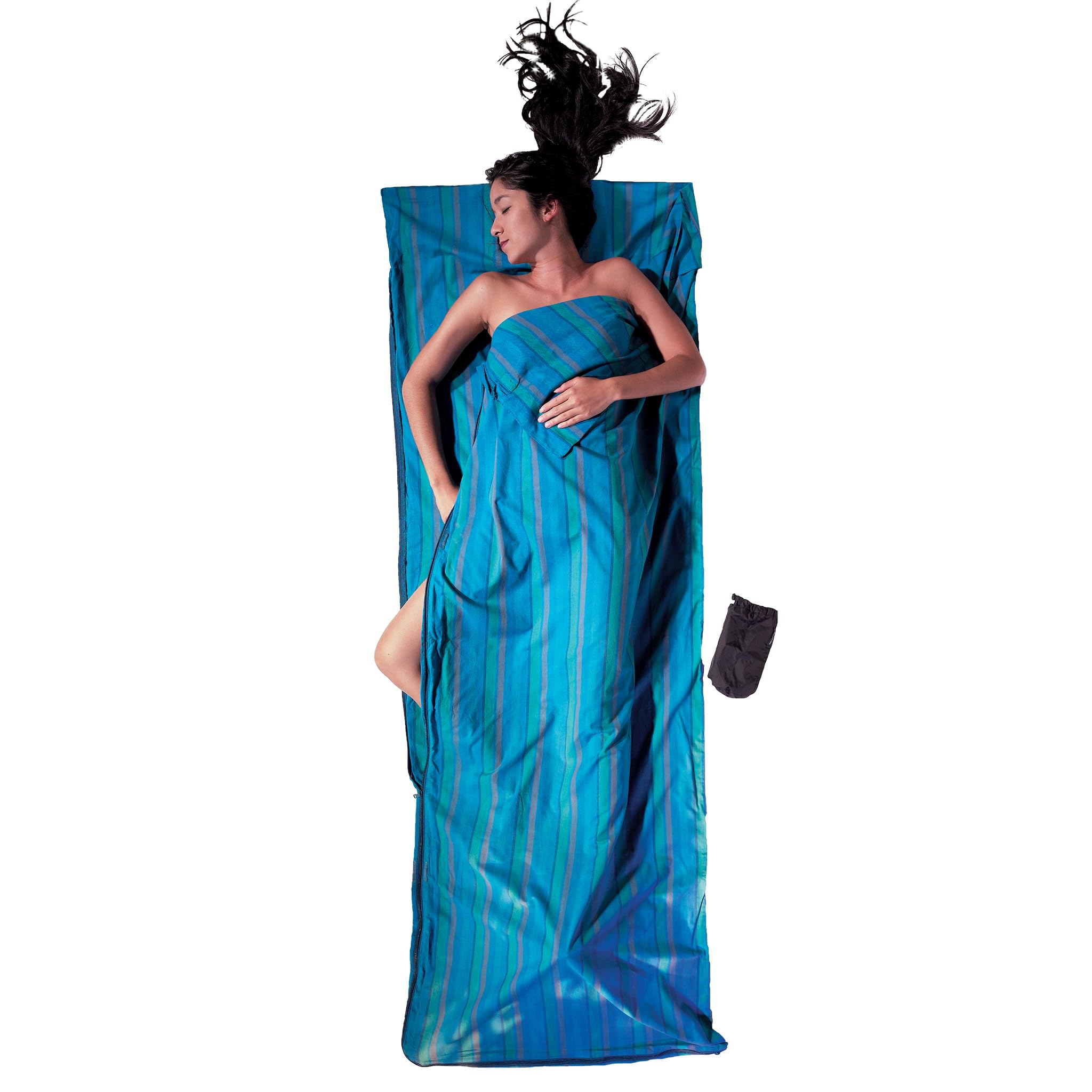 Cocoon Cotton Travel Sheet, nile blue stripes