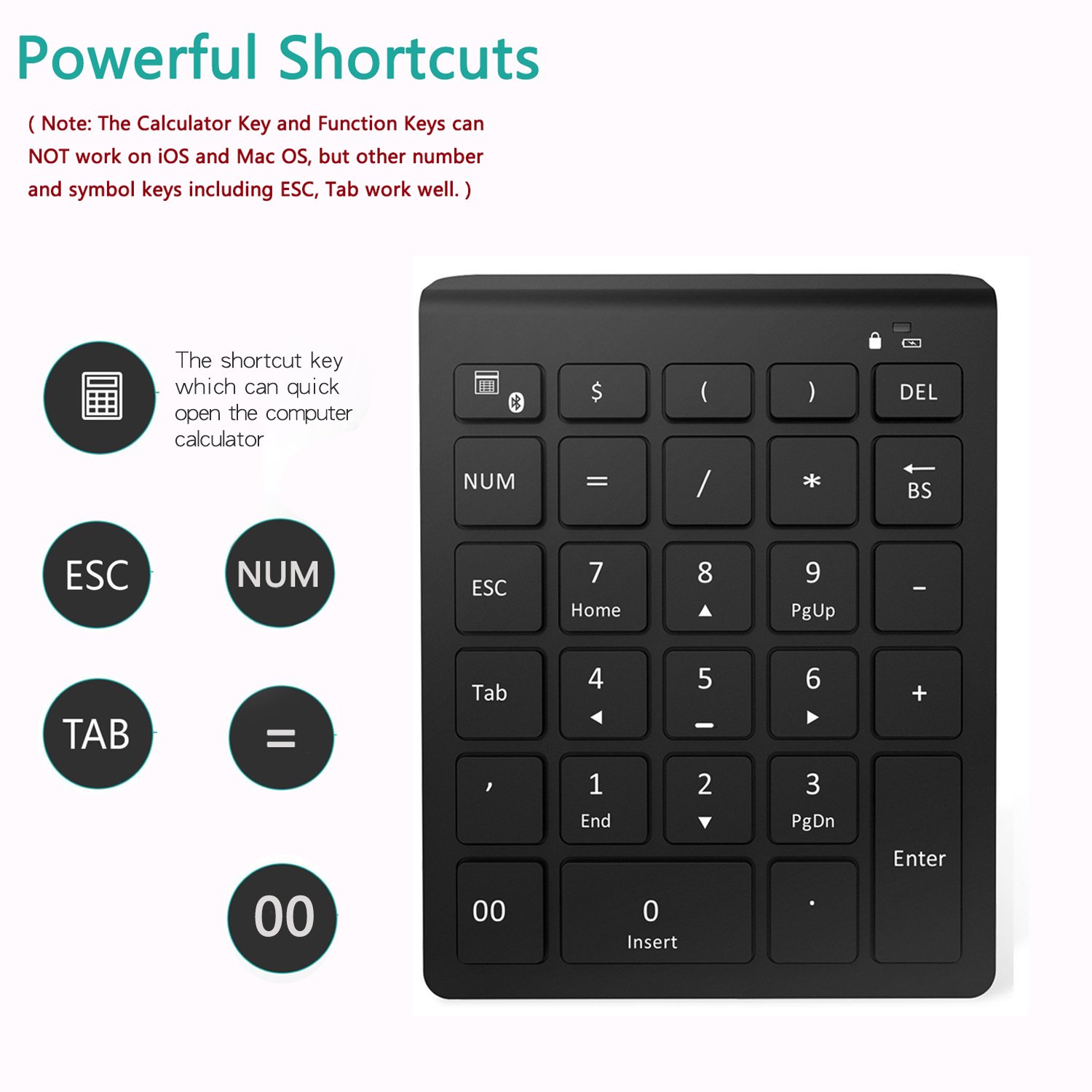 Amazon.com: Bluetooth Number Pad, 7Lucky Portable Wireless Bluetooth 28-Key  Numeric