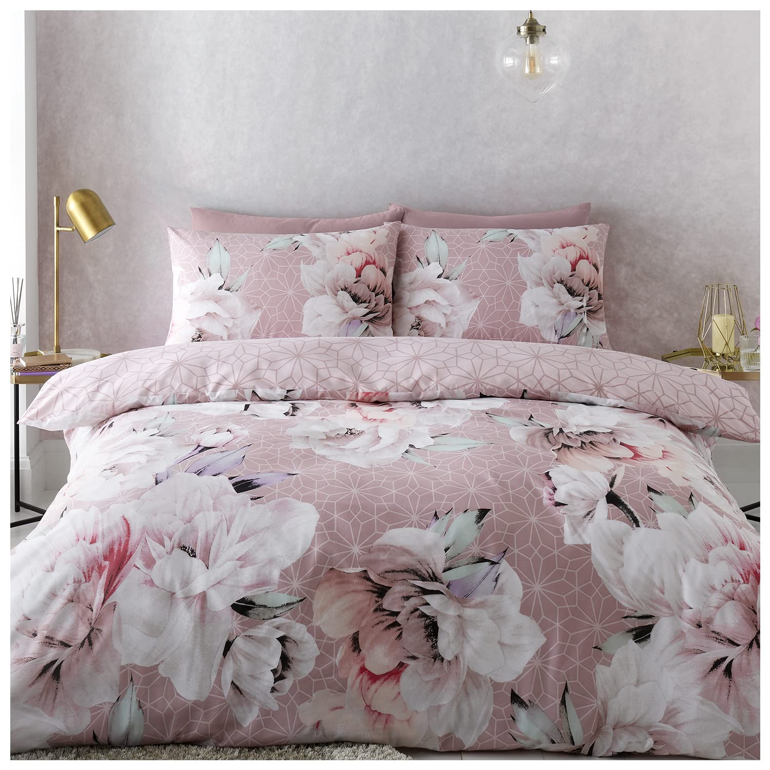 GC GAVENO CAVAILIA Geometric Bedding Sets Single, Polycotton Duvet Cover Breathable Soft Bed Cover, Pink (705833)