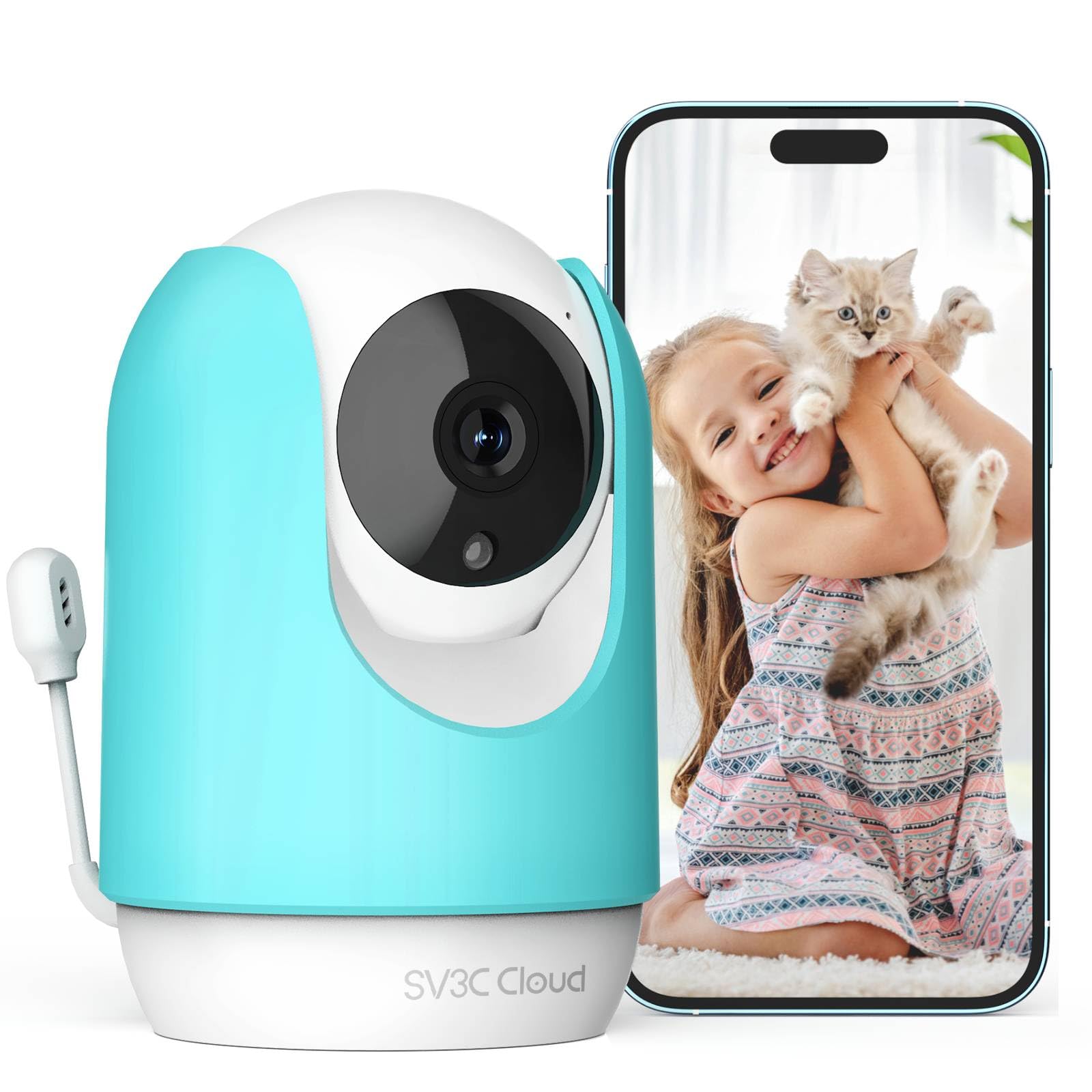 Photo 1 of SV3C Indoor Security Camera 2K Pan/Tilt Wireless WiFi Pet Camera Temp & Humidity Cry Noise and Motion Detection, Two Way Audio 2.4G&5G Baby Monitor IR Night Vision Compatible with Alexa