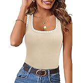 Neweek Women's 2025 Summer Sleeveless Ribbed Tank Tops Knit U Neck Fitted Contrast Casual Cute Basic Shirts
