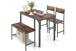 IFANNY Dining Table Set for 4, Kitchen Table with Bench & 2 Chairs, Dinner Table Set with Storage Rack, Small Dining Set for 