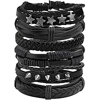 GelConnie Men's Adjustable Leather Cuff Bracelet - Goth Star Design Punk Bangle For Men & Women
