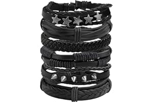 MAFNEE Manfnee 6-12PCS Braided Faux Leather Bracelet Punk Cuff Wrap Bracelets for Men Women Adjustable
