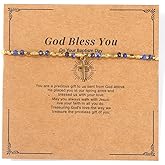 Ustome Christian Gold Cross Nature Gemstones Seed Beaded Bracelets for Women,Luxurious Handmade Adjustable String Rope Amulet Jewelry, Friendship Gift